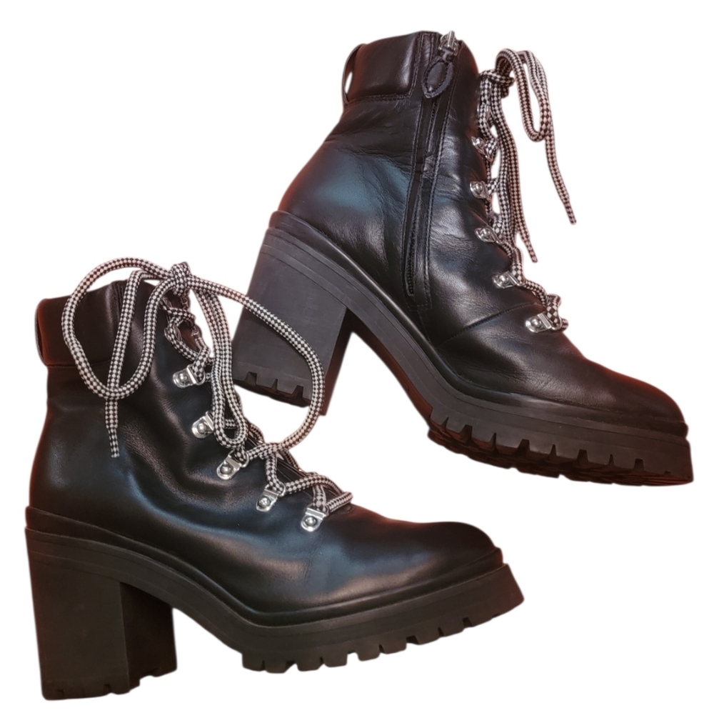 Rebecca Minkoff Meihlo Black Leather Lace Up Combat Boots